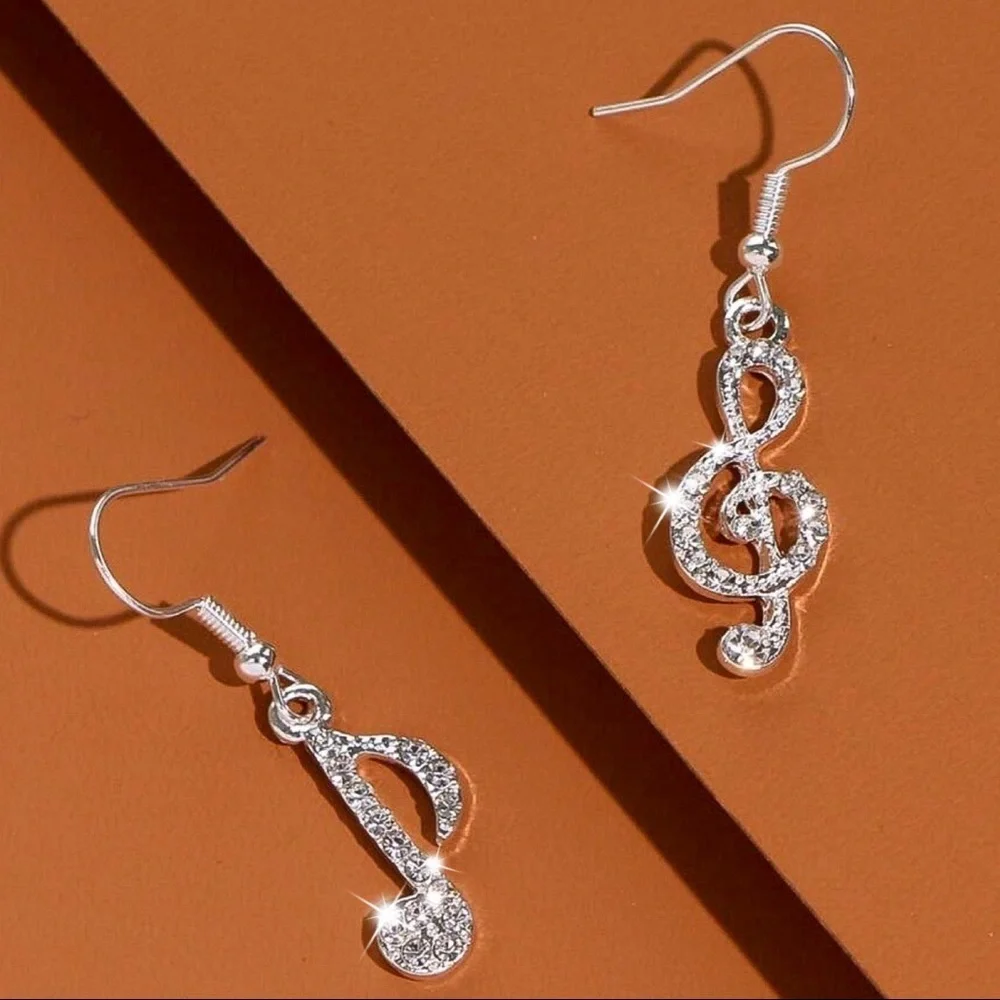Any 4/$25! Silver Crystal Pave Music Note Earrings - Picture 7 of 11